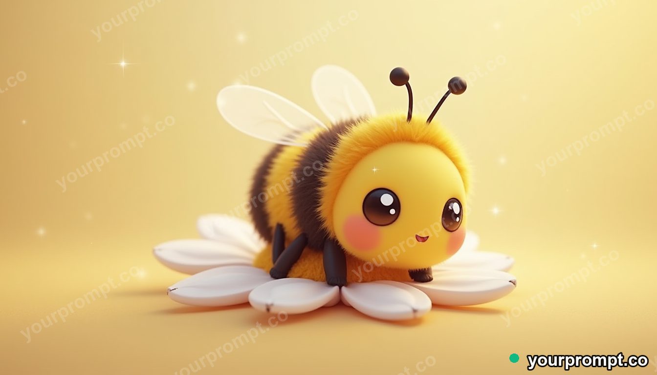 A chubby bumblebee on a daisy in kawaii style — AI-generated image from a text prompt