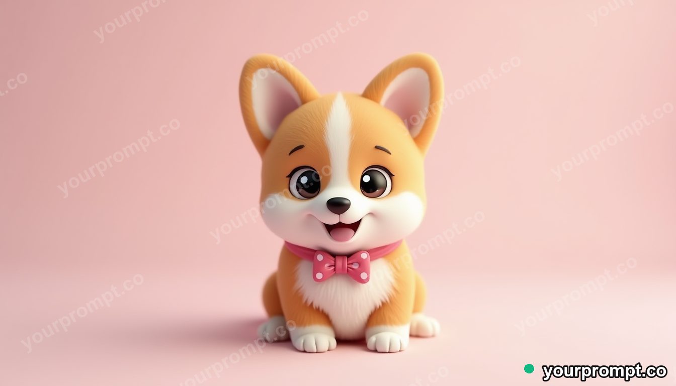 A corgi puppy with a tiny bow tie in kawaii style — AI-generated image from a text prompt