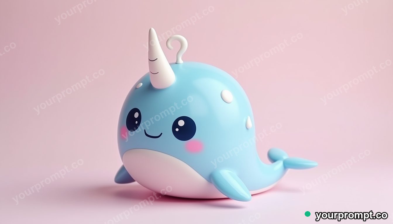 A baby narwhal with a little swirl horn in kawaii style — AI-generated image from a text prompt