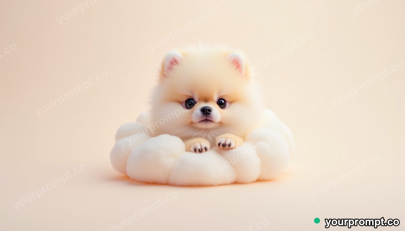 A fluffy pomeranian puppy like a cloud in kawaii style — AI-generated image from a text prompt