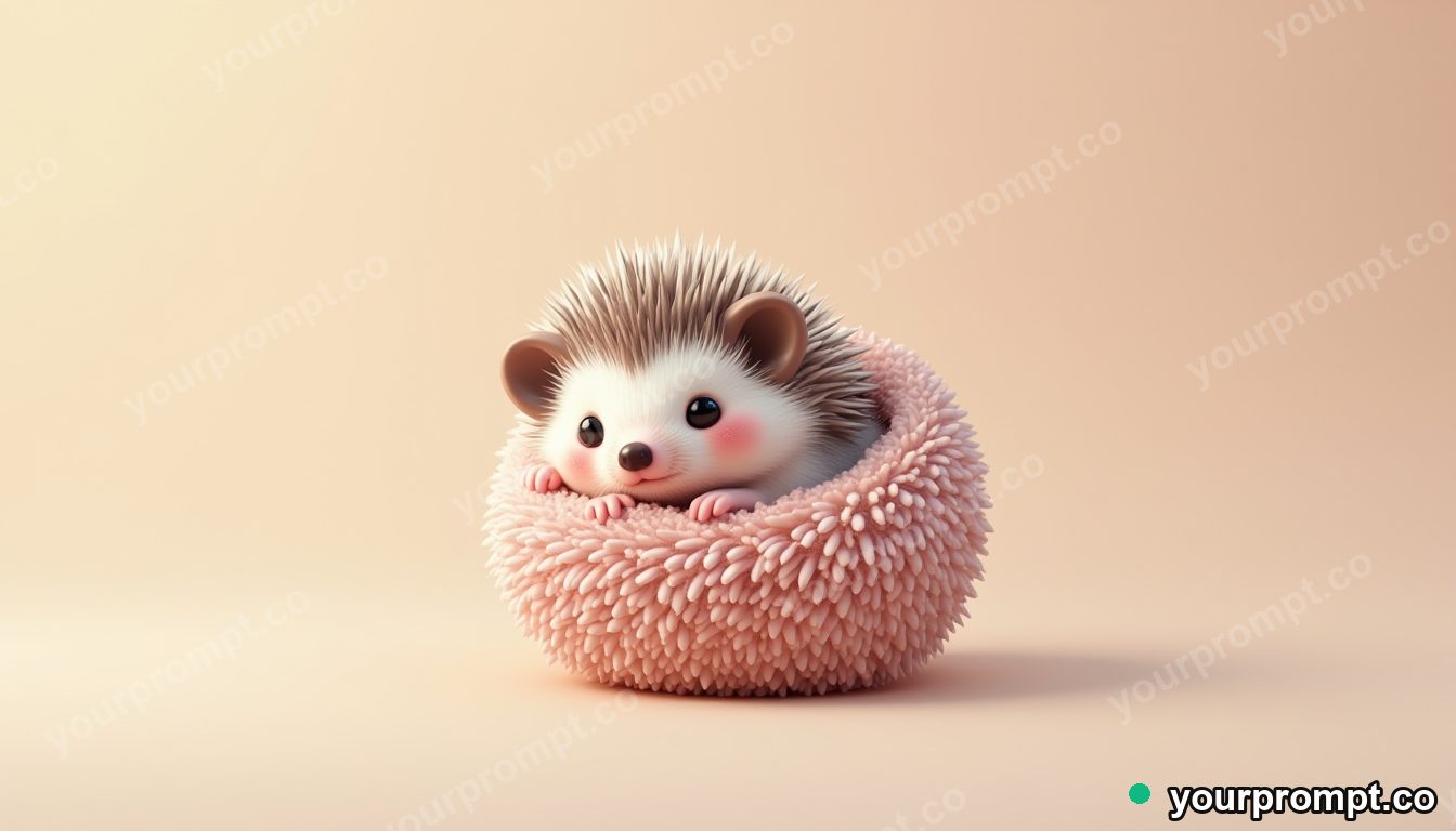 A baby hedgehog curled into a tiny ball in kawaii style — AI-generated image from a text prompt