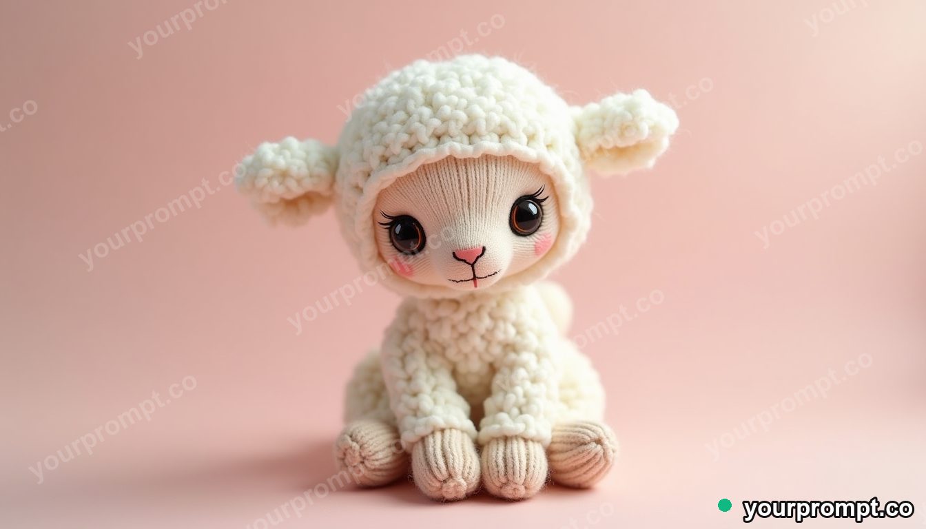 A knitted woolen lamb toy in kawaii style — AI-generated image from a text prompt