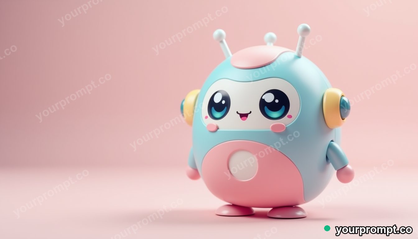 A round pastel robot toy with blinking eyes in kawaii style — AI-generated image from a text prompt