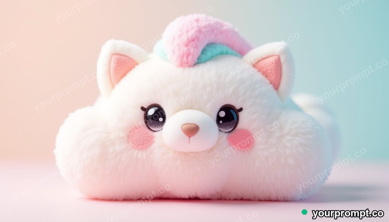 A soft pastel rainbow cloud plushie in kawaii style — AI-generated image from a text prompt