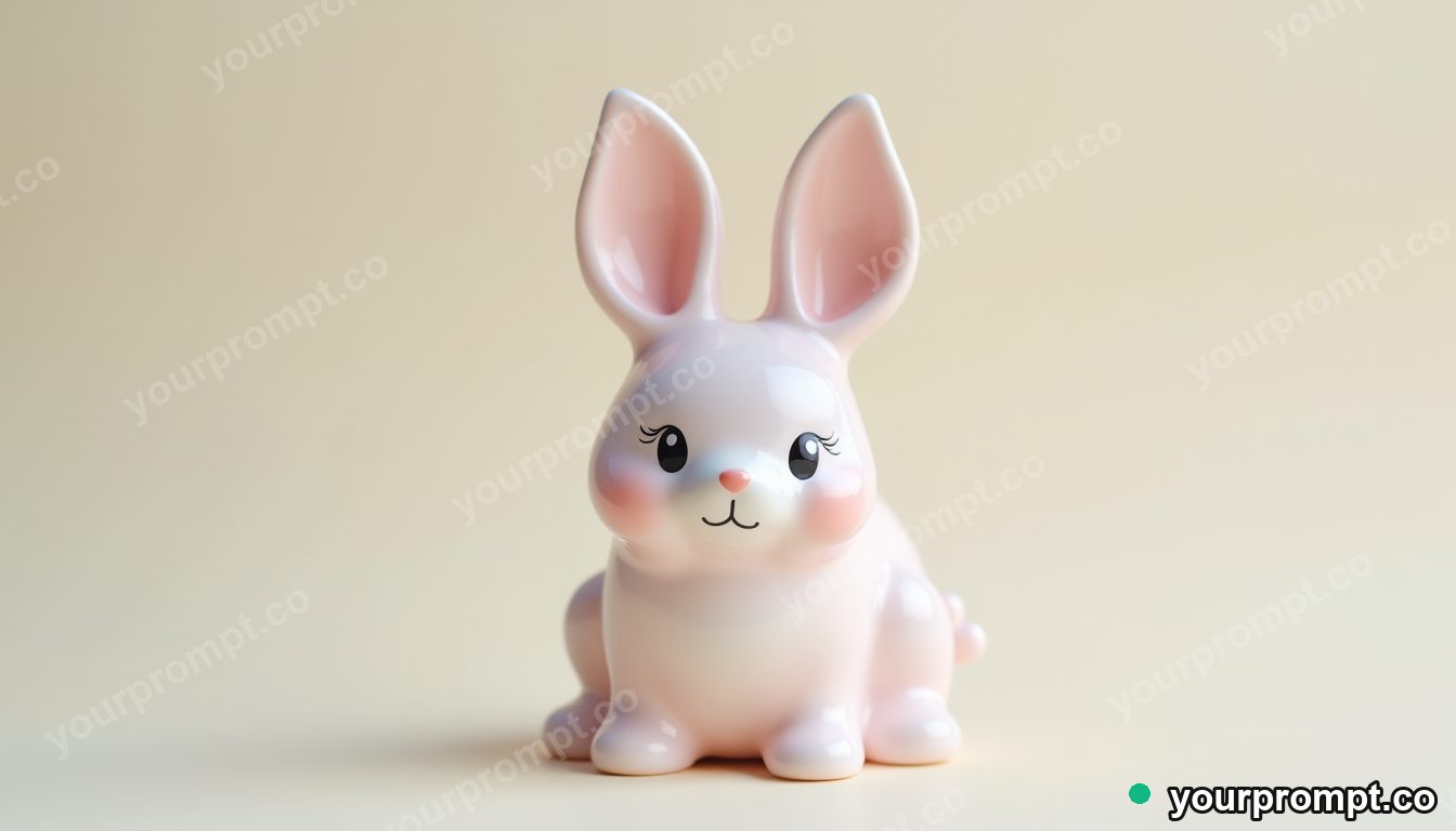 A pastel ceramic bunny piggy-bank figurine in kawaii style — AI-generated image from a text prompt
