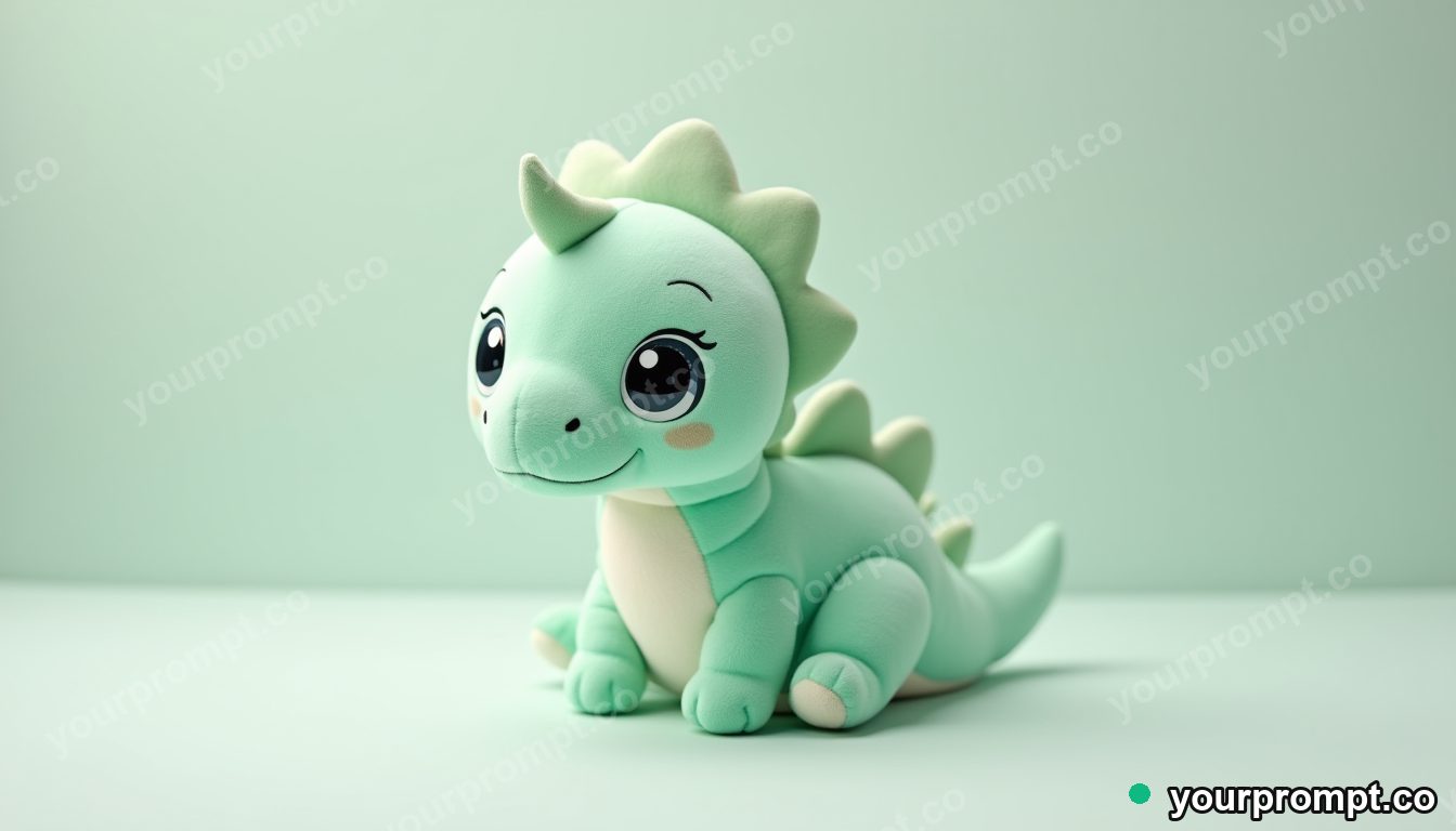 A plush dinosaur toy in mint green in kawaii style — AI-generated image from a text prompt