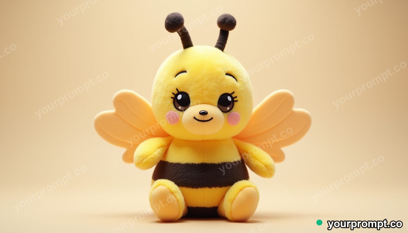 A plush bumblebee toy with felt wings in kawaii style — AI-generated image from a text prompt