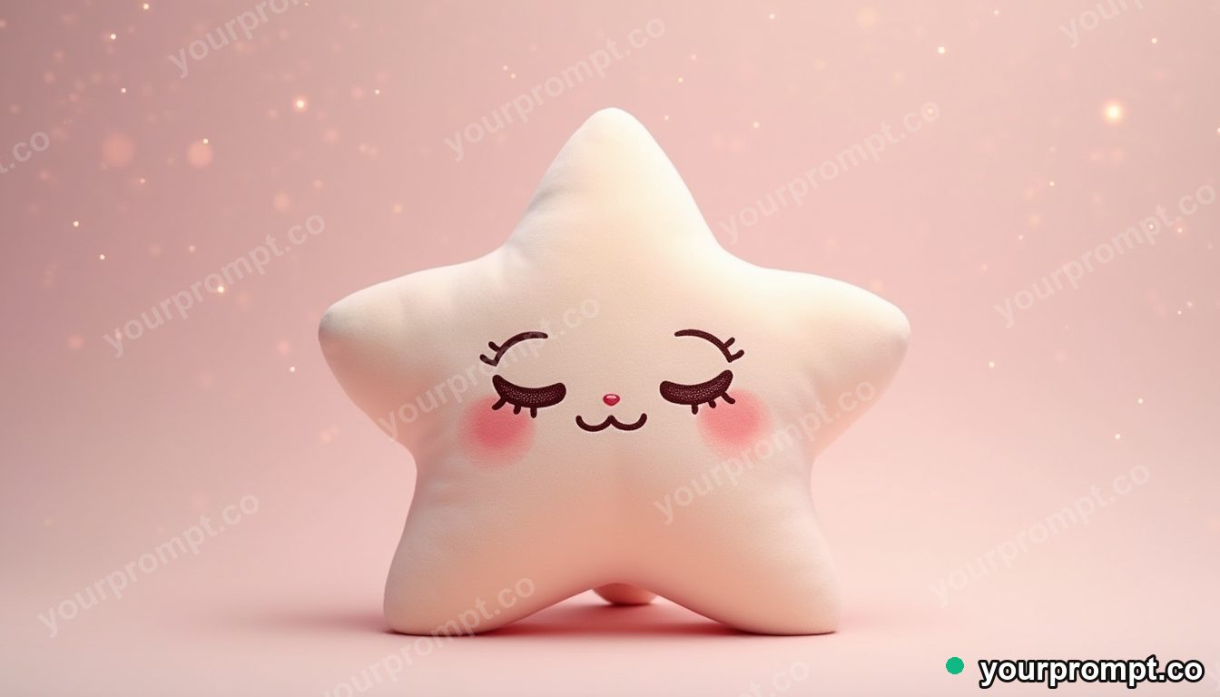 A plush star with a sleepy face in kawaii style — AI-generated image from a text prompt