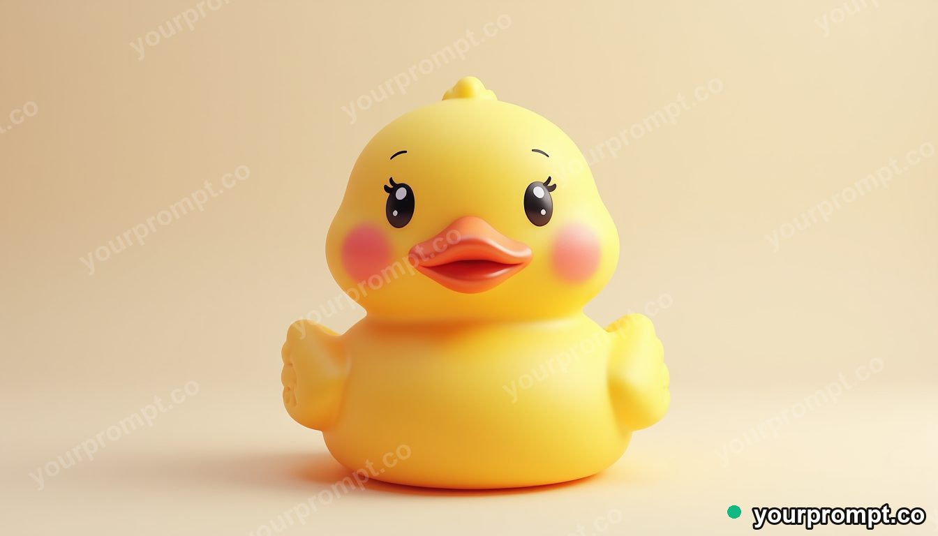 A rubber duck with rosy cheeks in kawaii style — AI-generated image from a text prompt