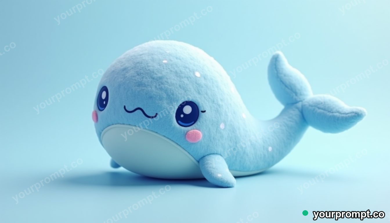 A soft plush whale in gradient blue in kawaii style — AI-generated image from a text prompt