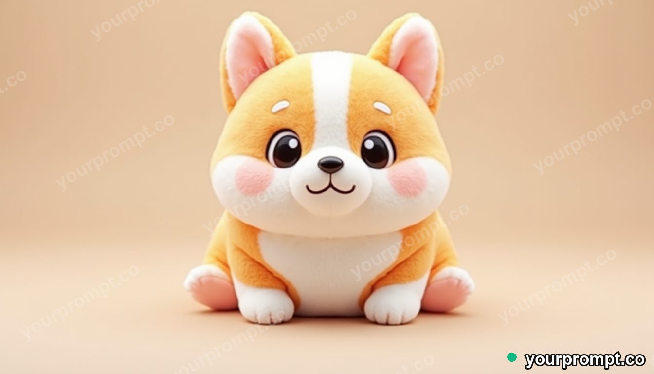 A chubby corgi plush toy in kawaii style — AI-generated image from a text prompt