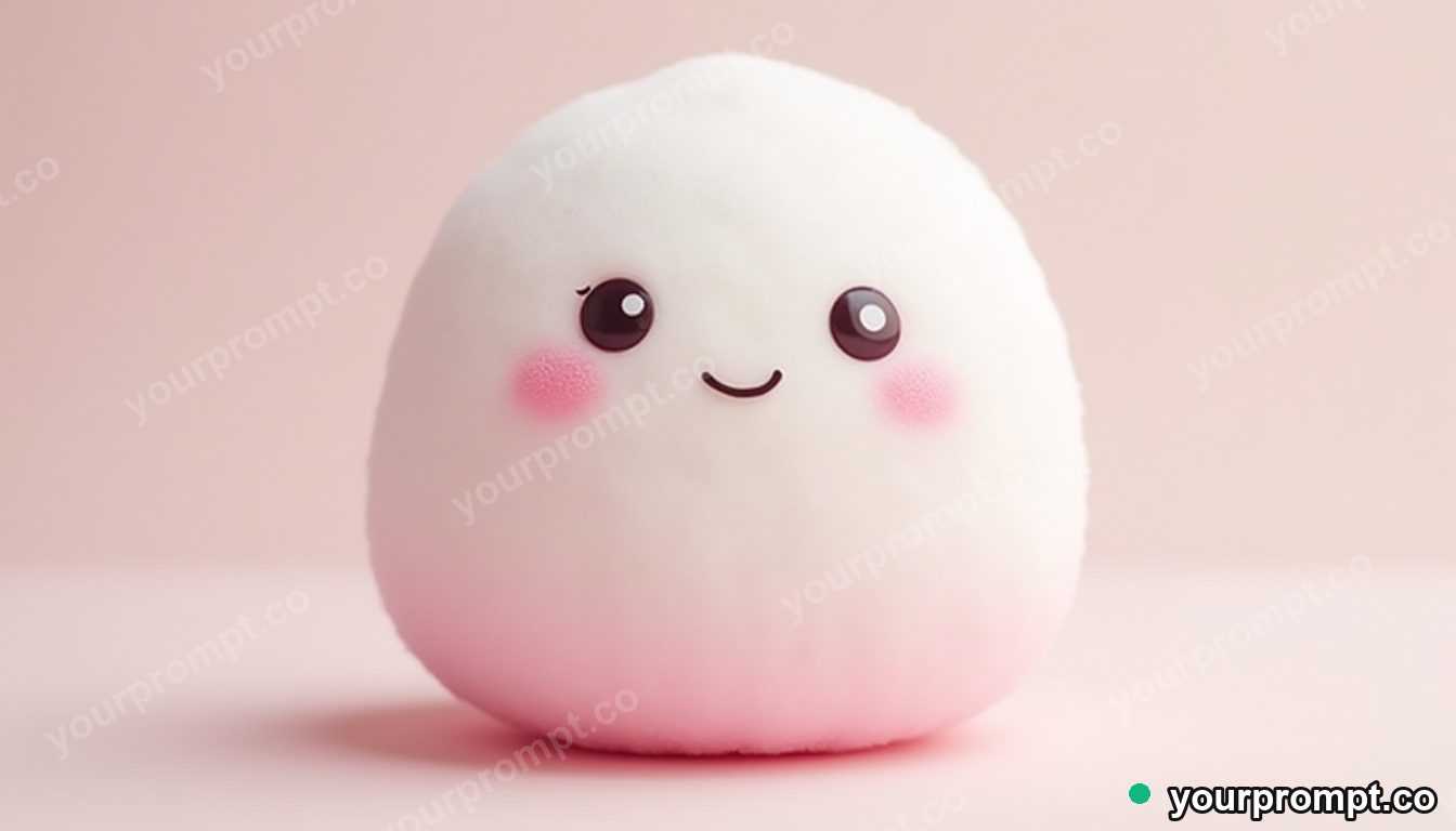 A marshmallow character with a tiny smile in kawaii style — AI-generated image from a text prompt