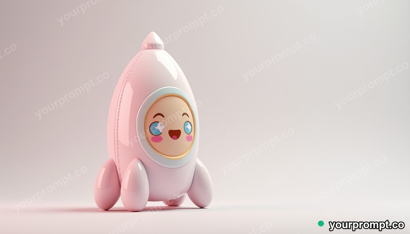 A pastel toy rocket with a smiley window in kawaii style — AI-generated image from a text prompt