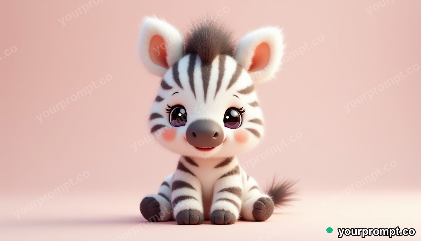 A baby zebra with fuzzy stripes in kawaii style — AI-generated image from a text prompt