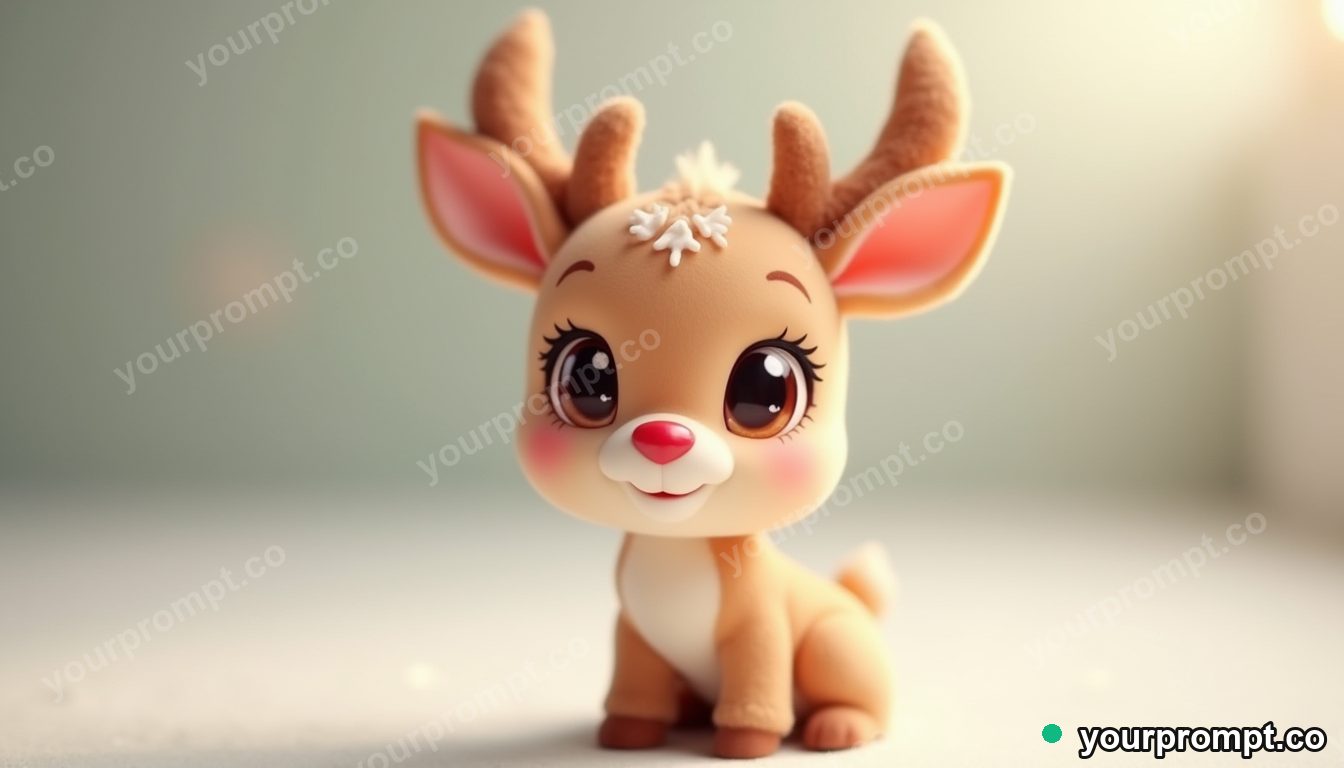 A baby reindeer with a tiny red nose in kawaii style — AI-generated image from a text prompt