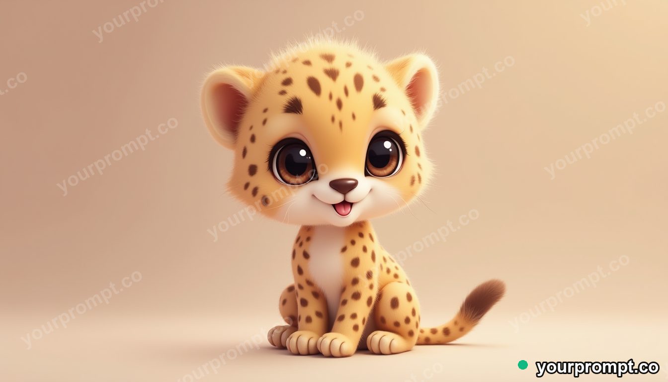 A baby cheetah cub with round spots in kawaii style — AI-generated image from a text prompt