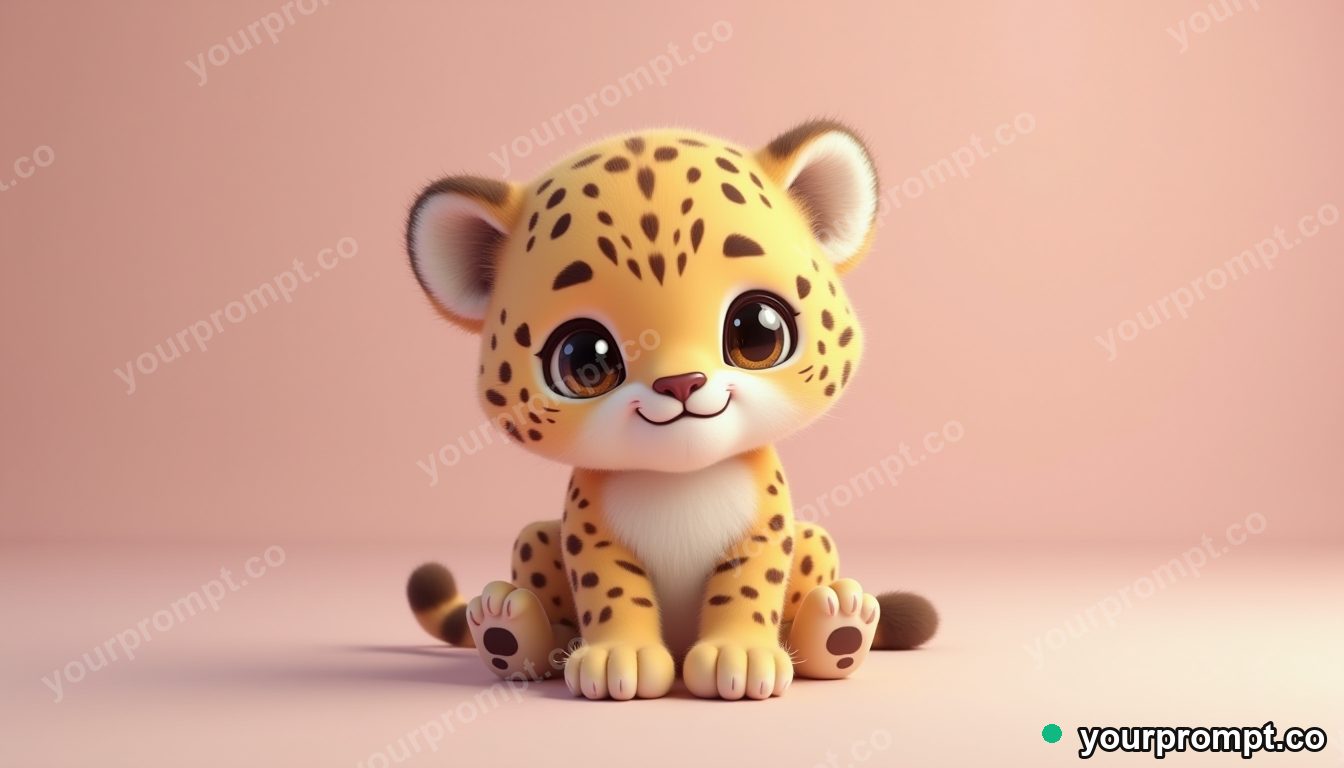 A baby leopard cub with big paws in kawaii style — AI-generated image from a text prompt