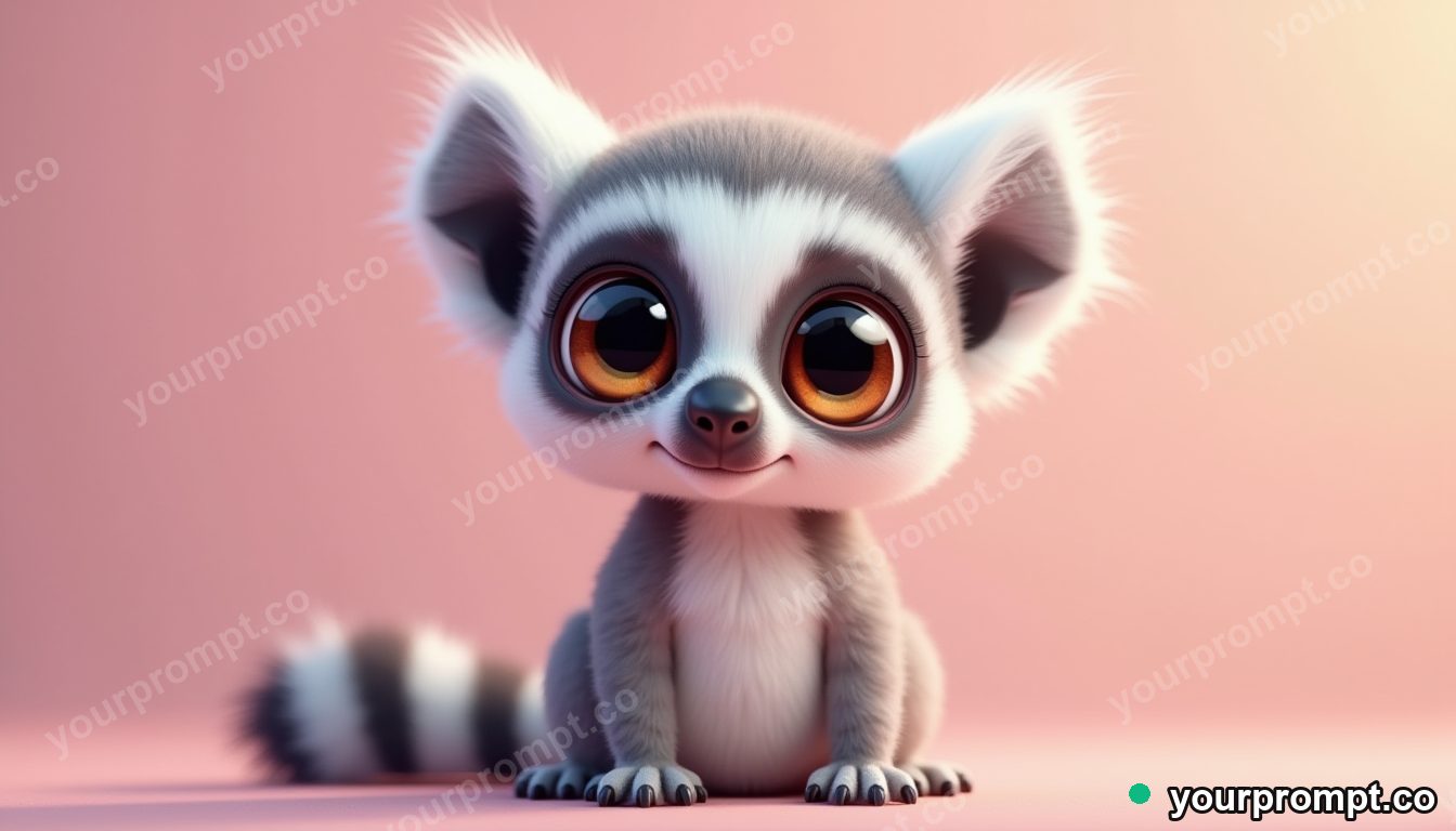 A ring-tailed lemur with enormous eyes in kawaii style — AI-generated image from a text prompt