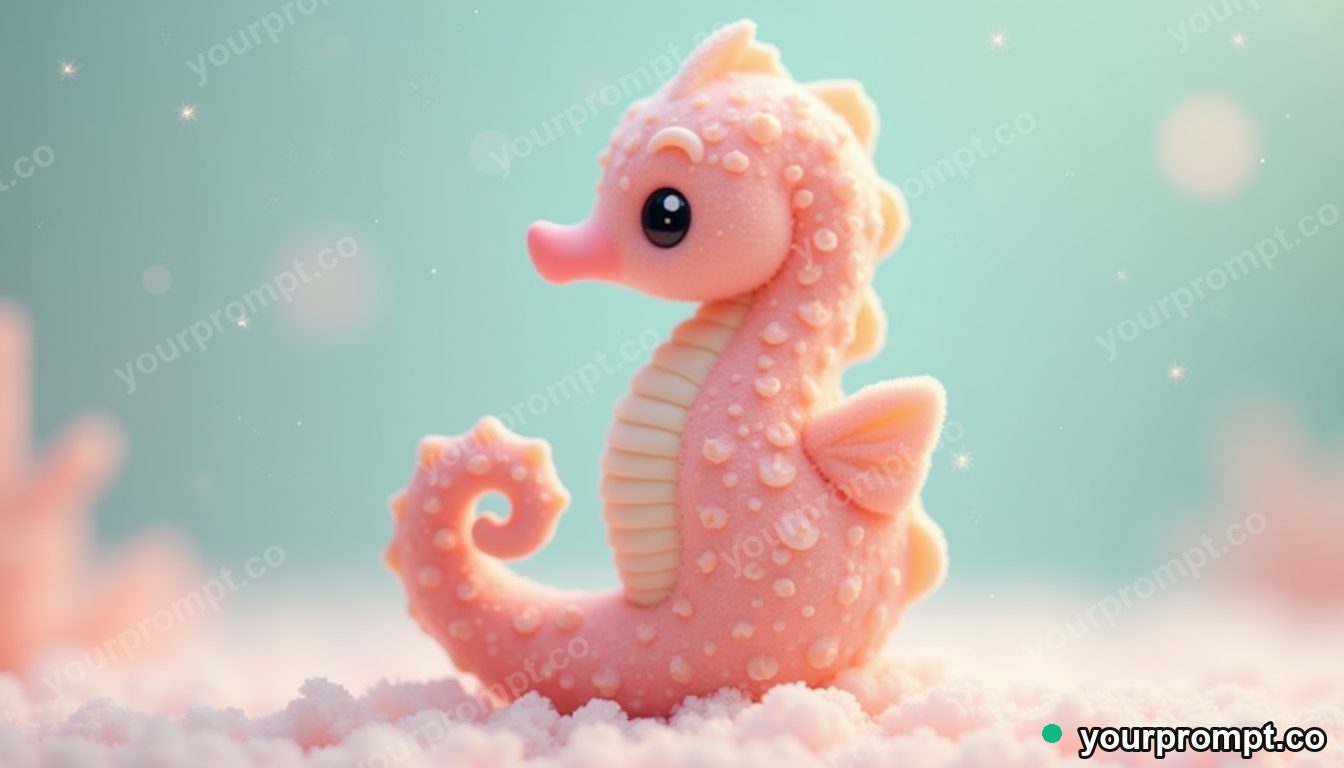A tiny seahorse curling its tail in kawaii style — AI-generated image from a text prompt