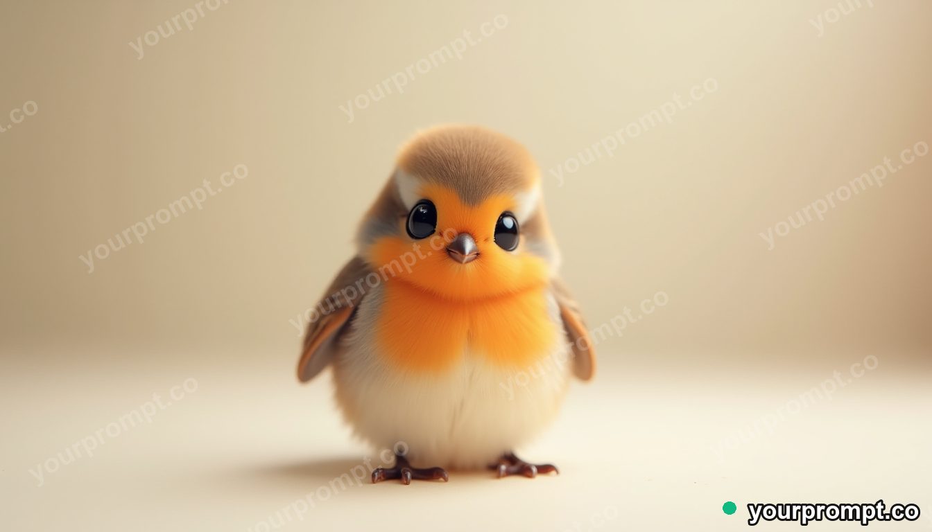 A baby robin with a round speckled chest in kawaii style — AI-generated image from a text prompt
