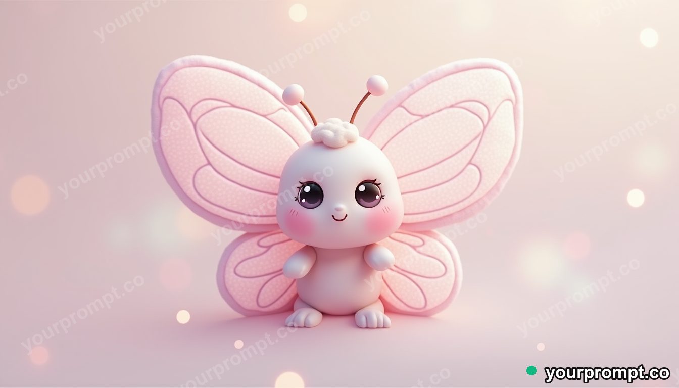 A pastel butterfly with soft round wings in kawaii style — AI-generated image from a text prompt