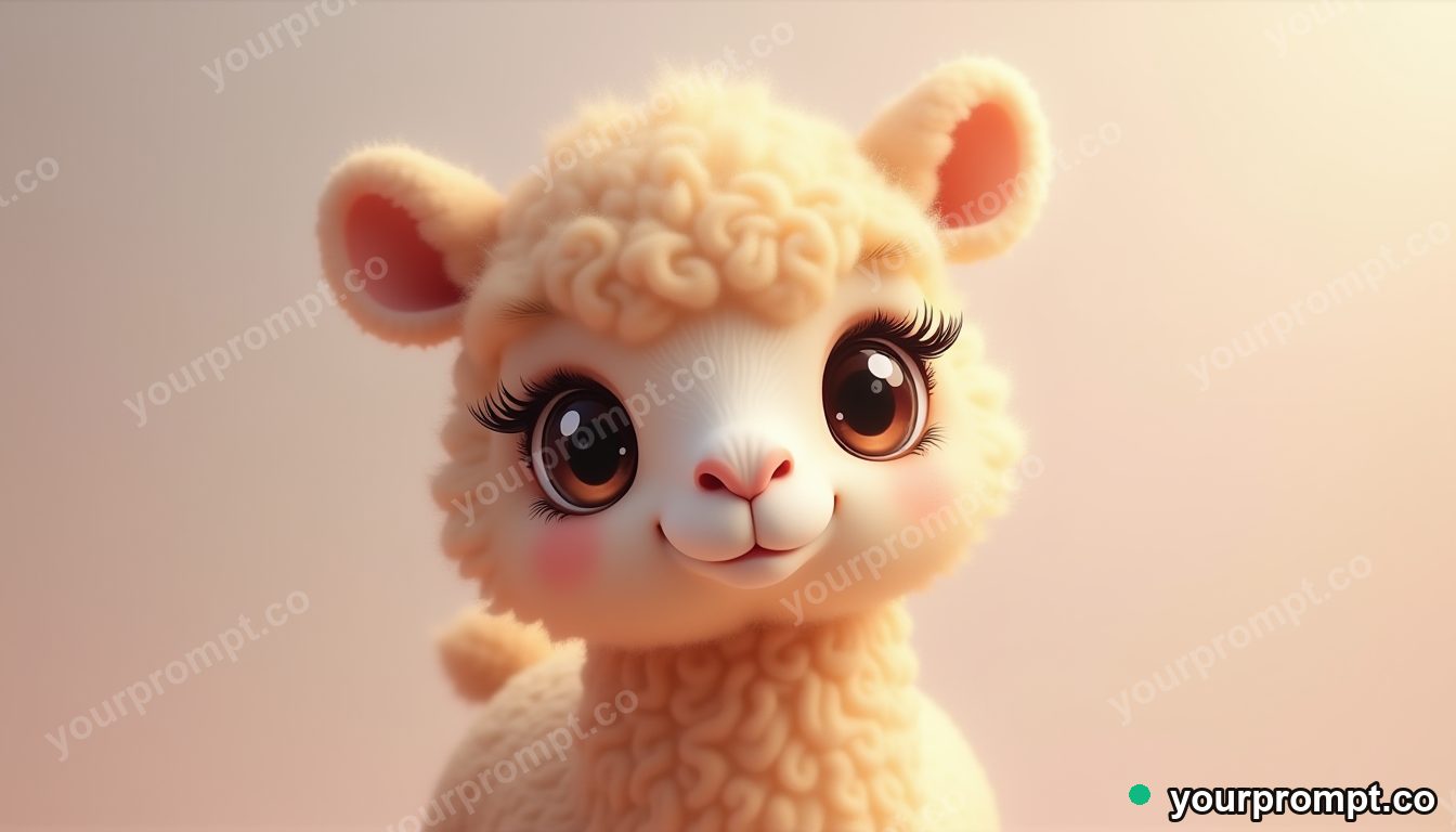 A baby camel with long curly lashes in kawaii style — AI-generated image from a text prompt