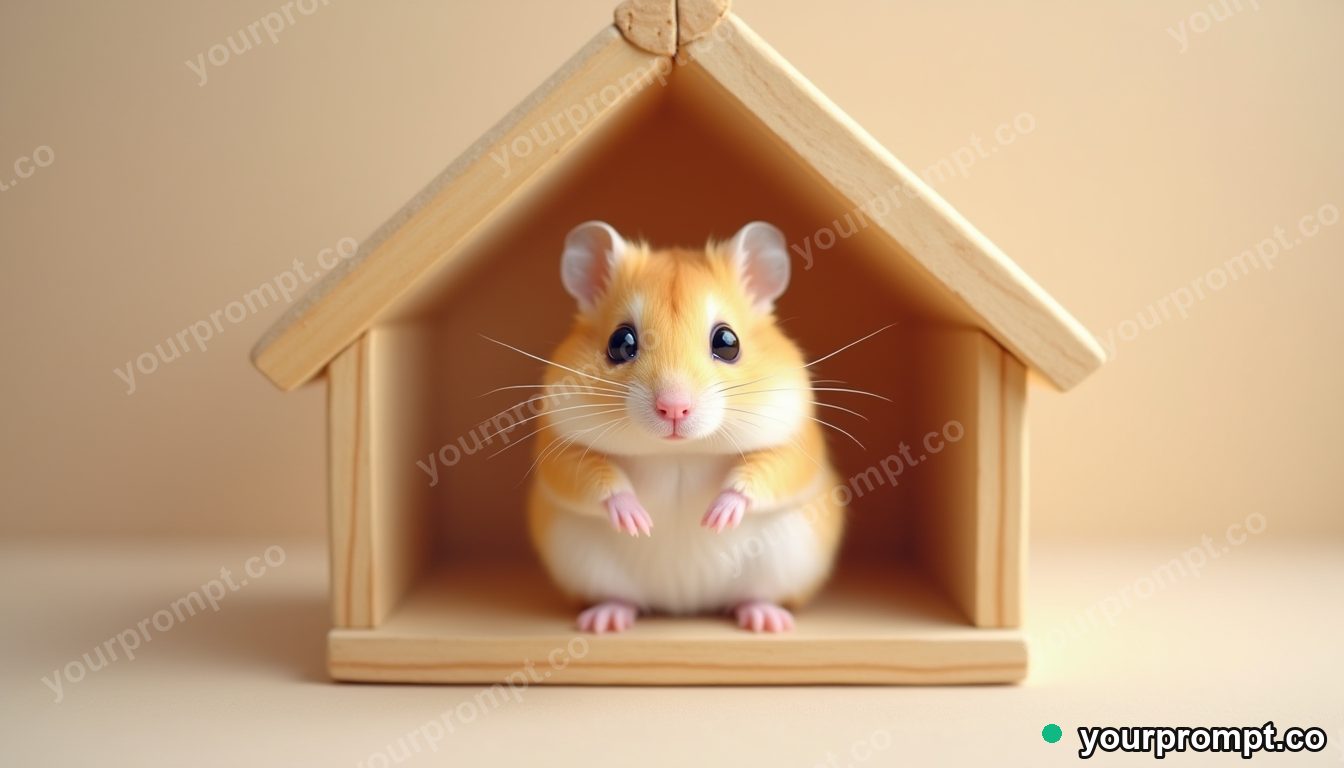 A hamster in a tiny wooden house in kawaii style — AI-generated image from a text prompt