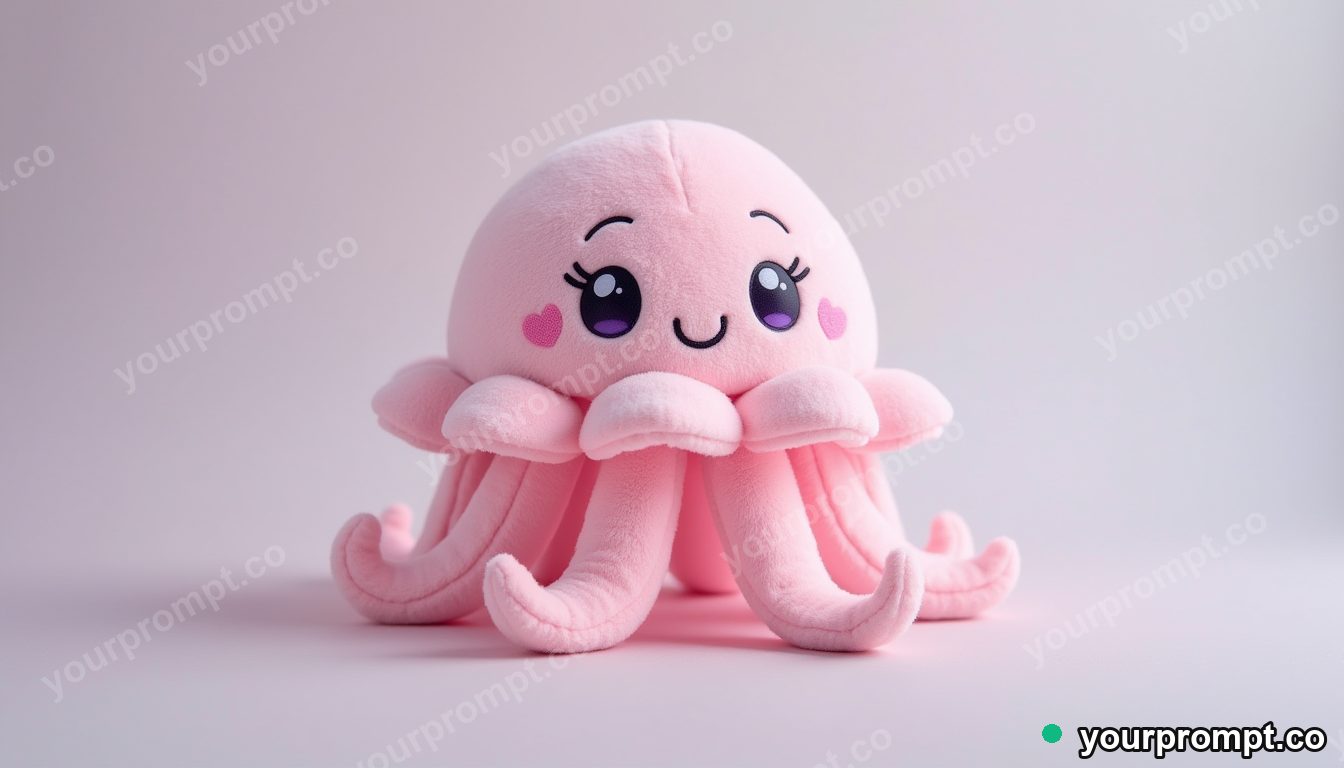 A plush jellyfish with ruffly tentacles in kawaii style — AI-generated image from a text prompt