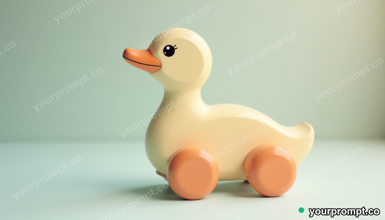 A wooden duck pull-toy in pastel paint in kawaii style — AI-generated image from a text prompt