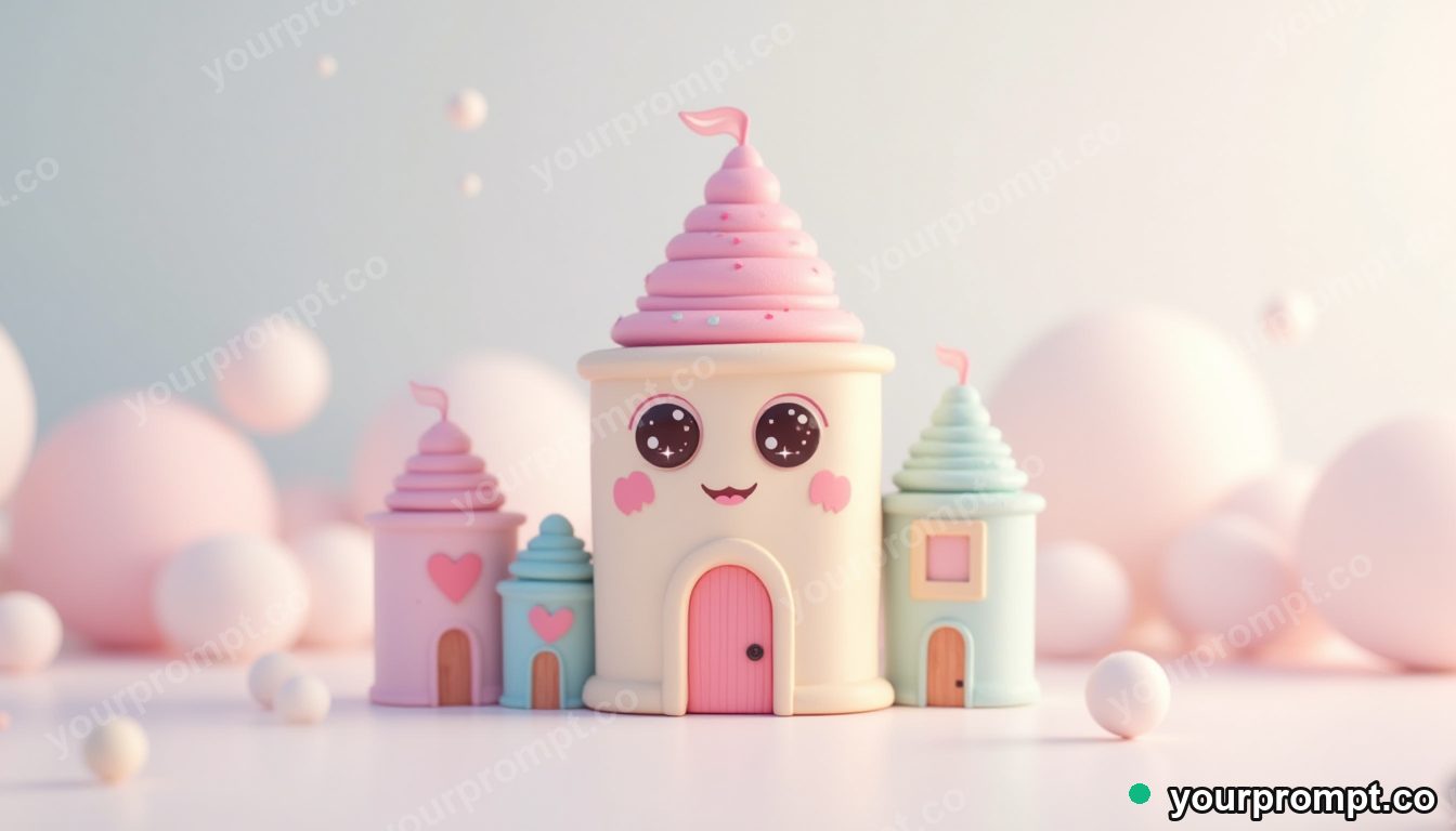 A pastel building-block tower in kawaii style — AI-generated image from a text prompt