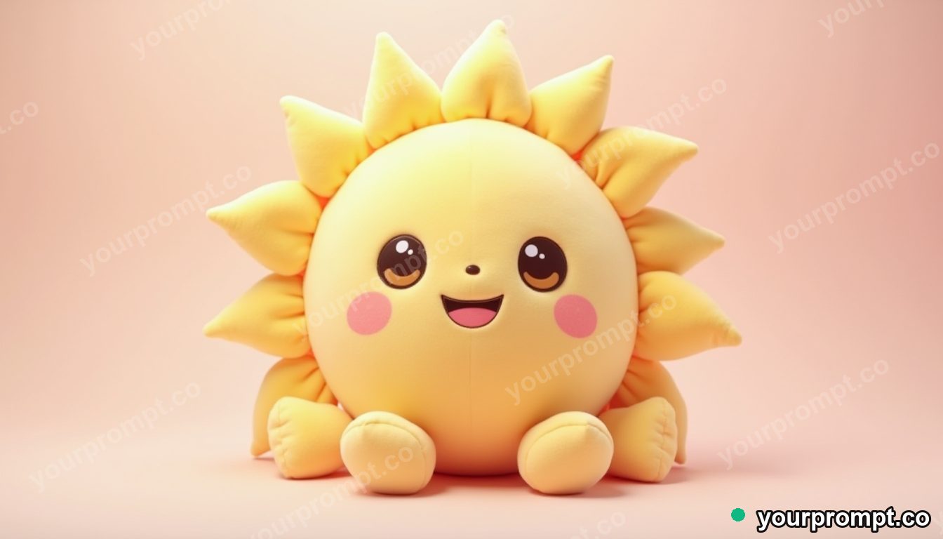 A plush sun toy with a happy face in kawaii style — AI-generated image from a text prompt