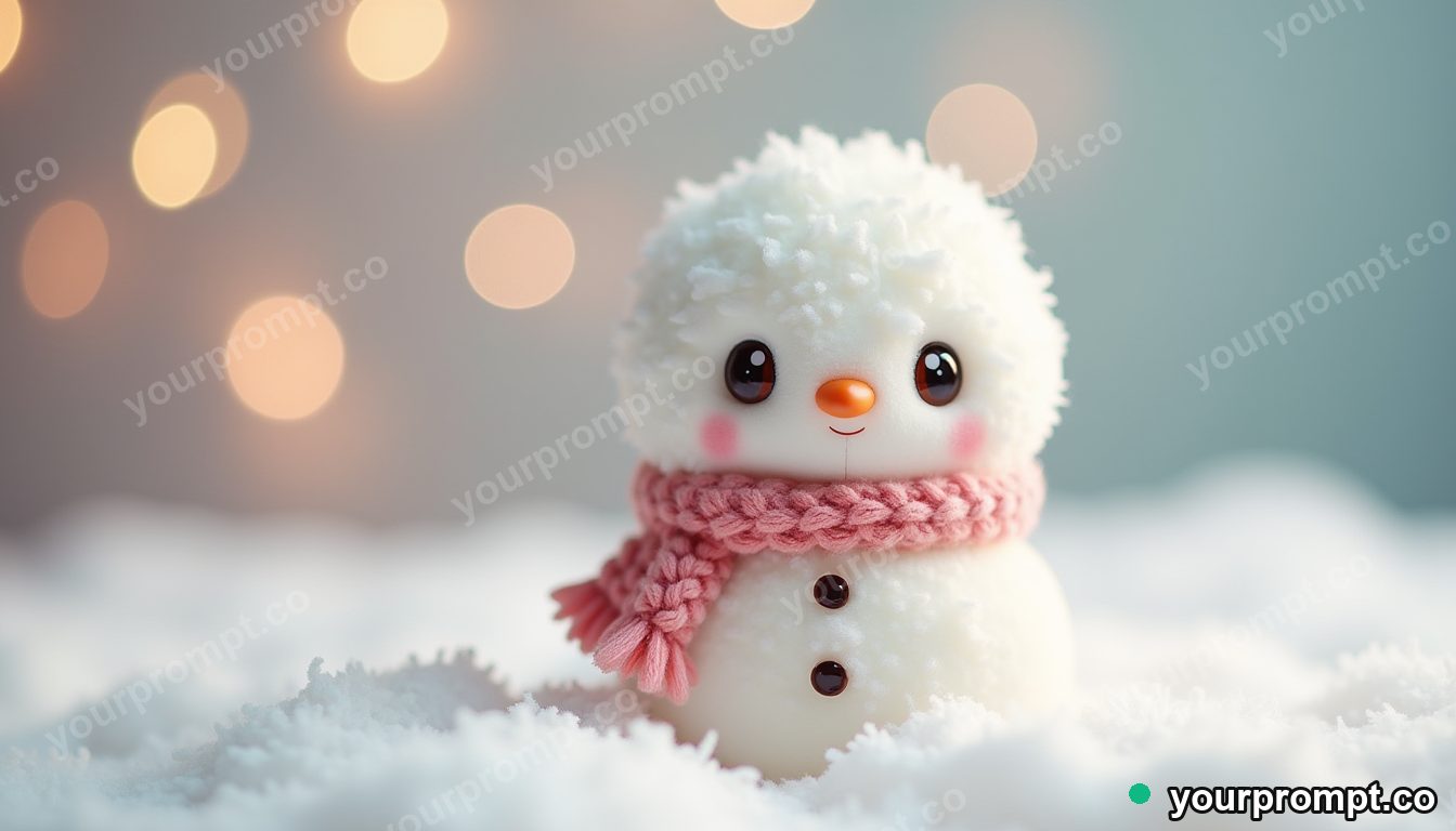 A plush snowman with a tiny scarf in kawaii style — AI-generated image from a text prompt