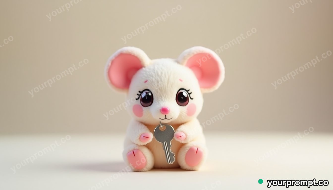 A windup mouse toy with a key in kawaii style — AI-generated image from a text prompt