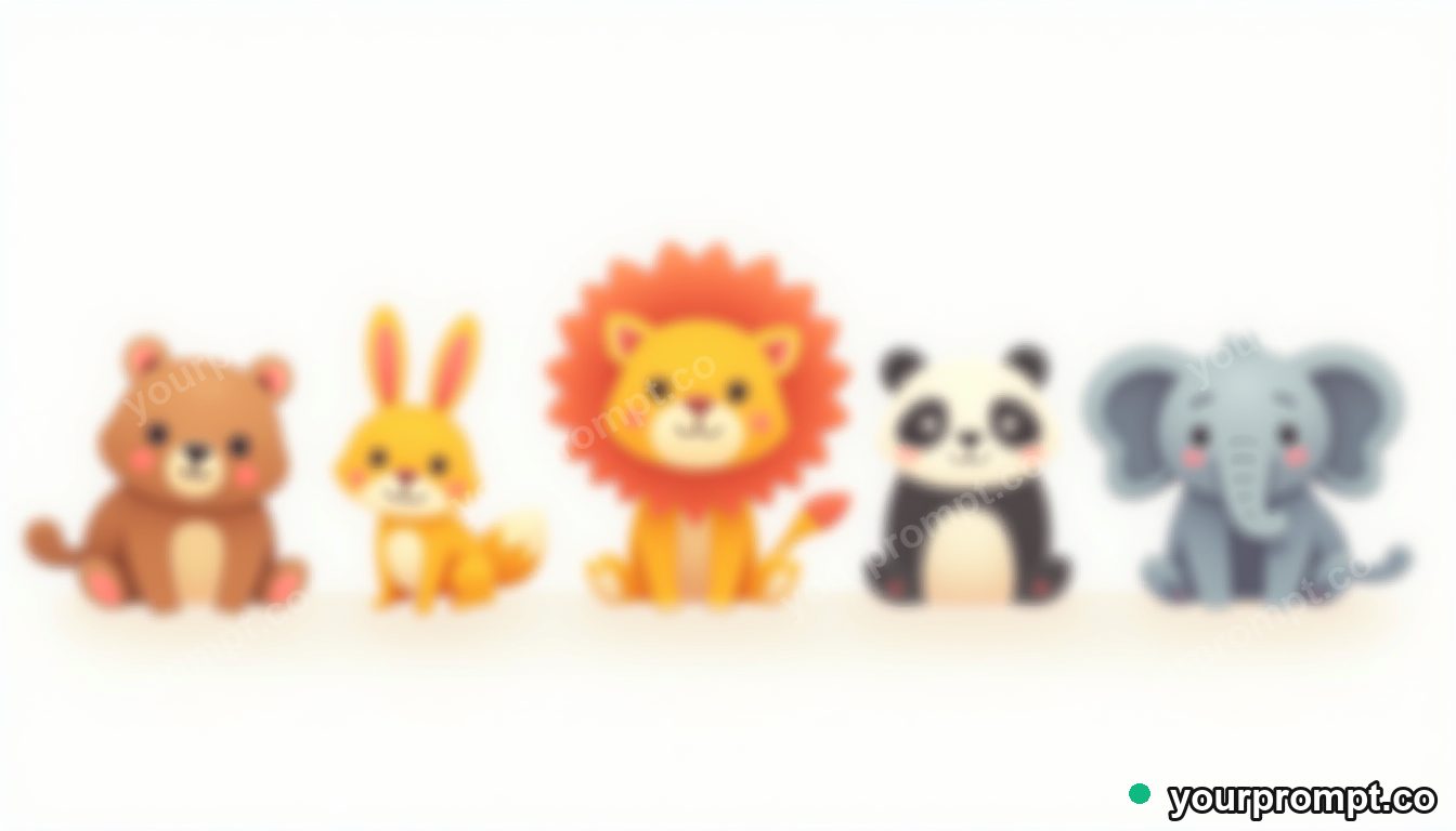 Cartoon animal collection (kids, same size) — AI-generated image from a text prompt