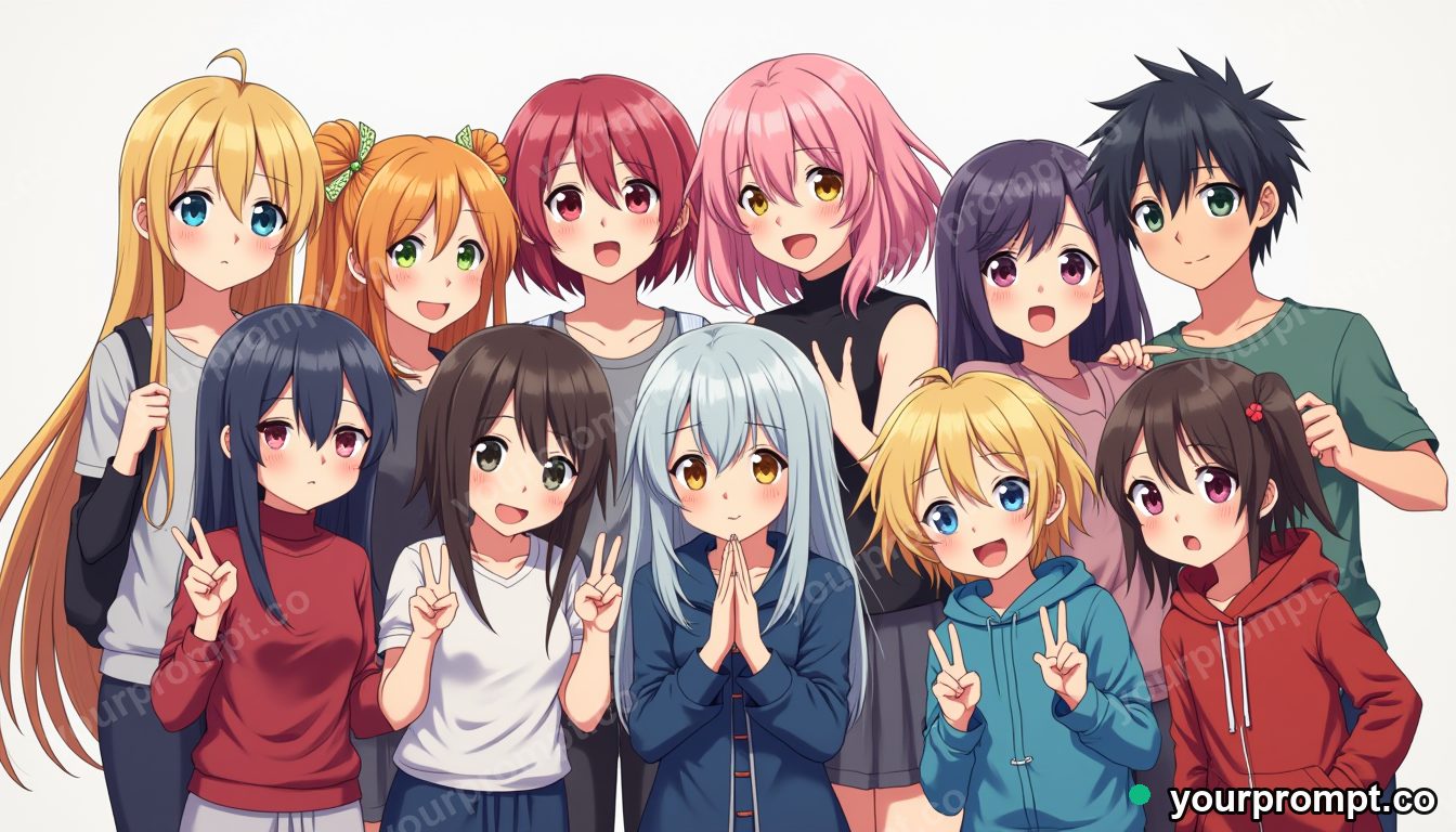 Anime-style group of characters — AI-generated image from a text prompt