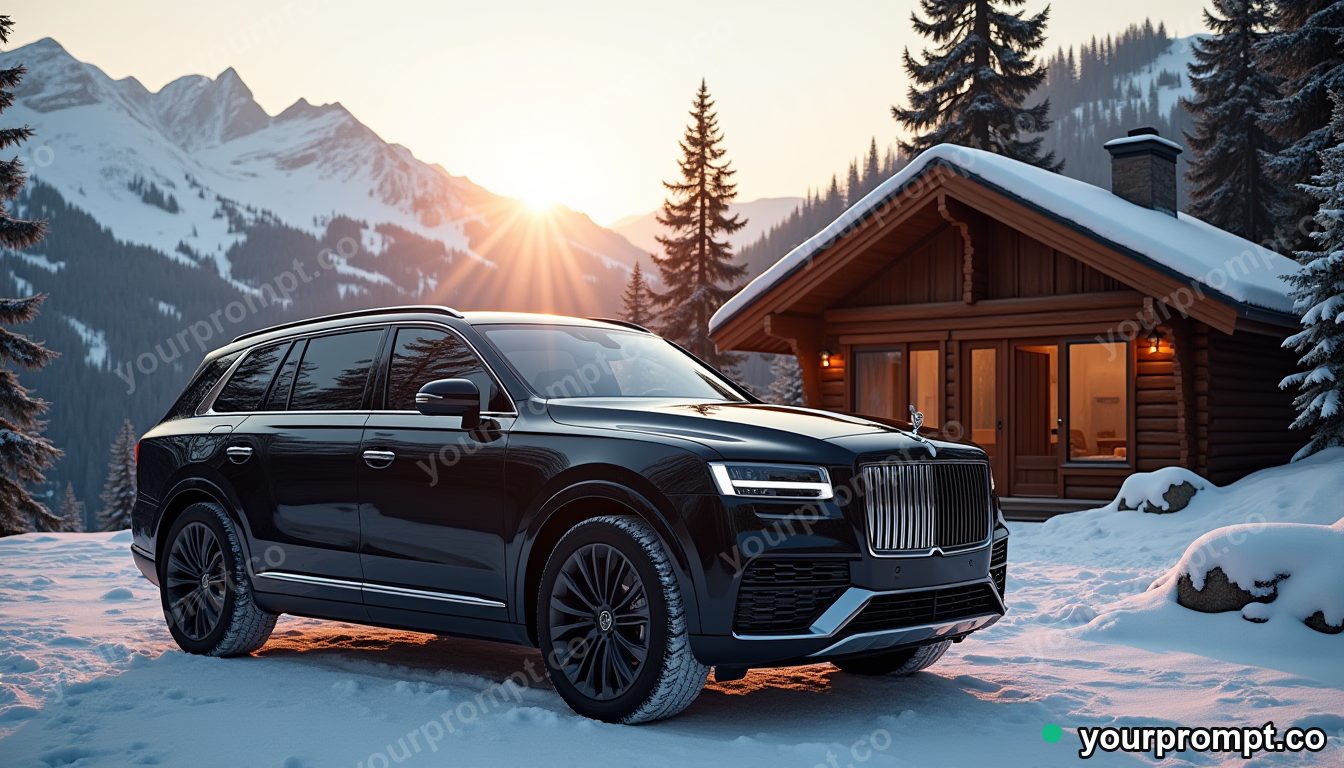 Modern SUV parked near chalet — AI-generated image from a text prompt