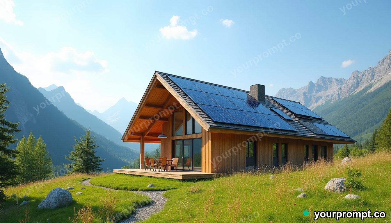 Chalet with modern solar panels — AI-generated image from a text prompt