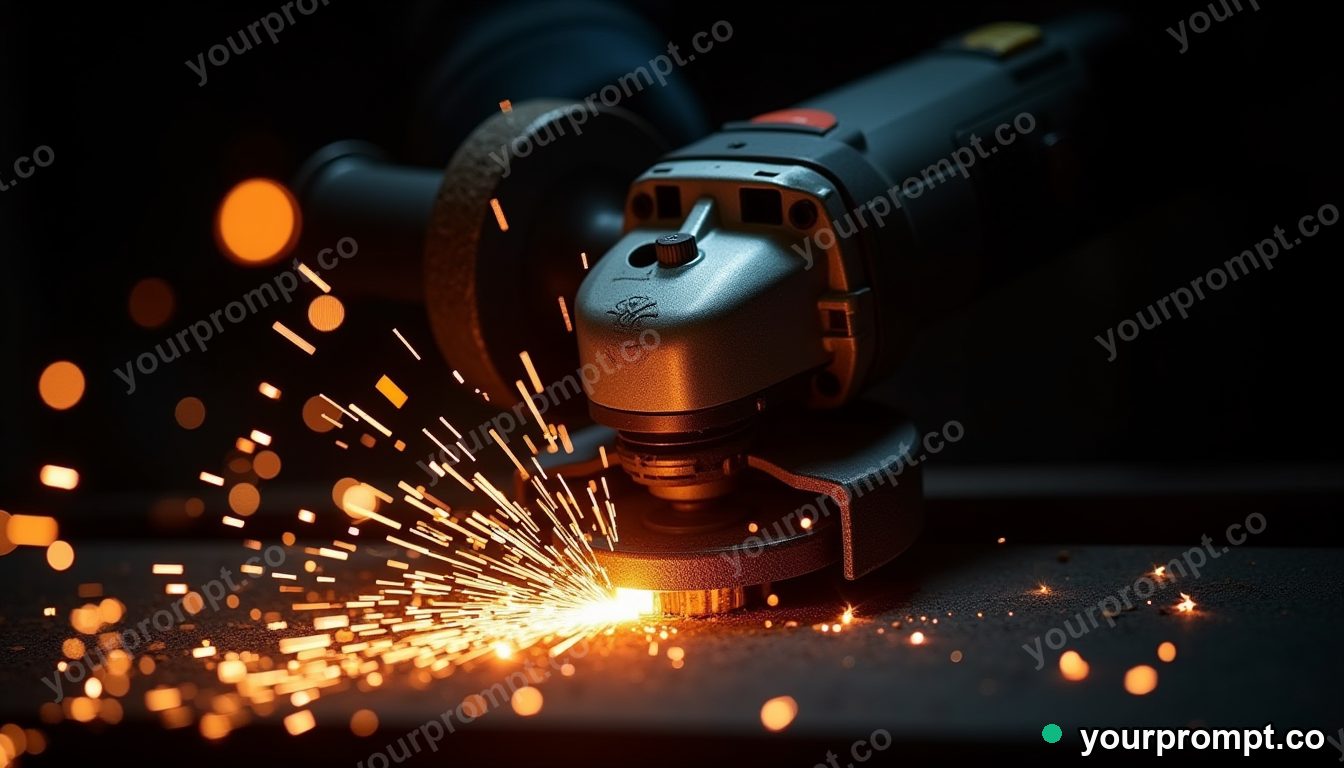 Sparks showering from an angle grinder on steel in studio product photography style — AI-generated image from a text prompt