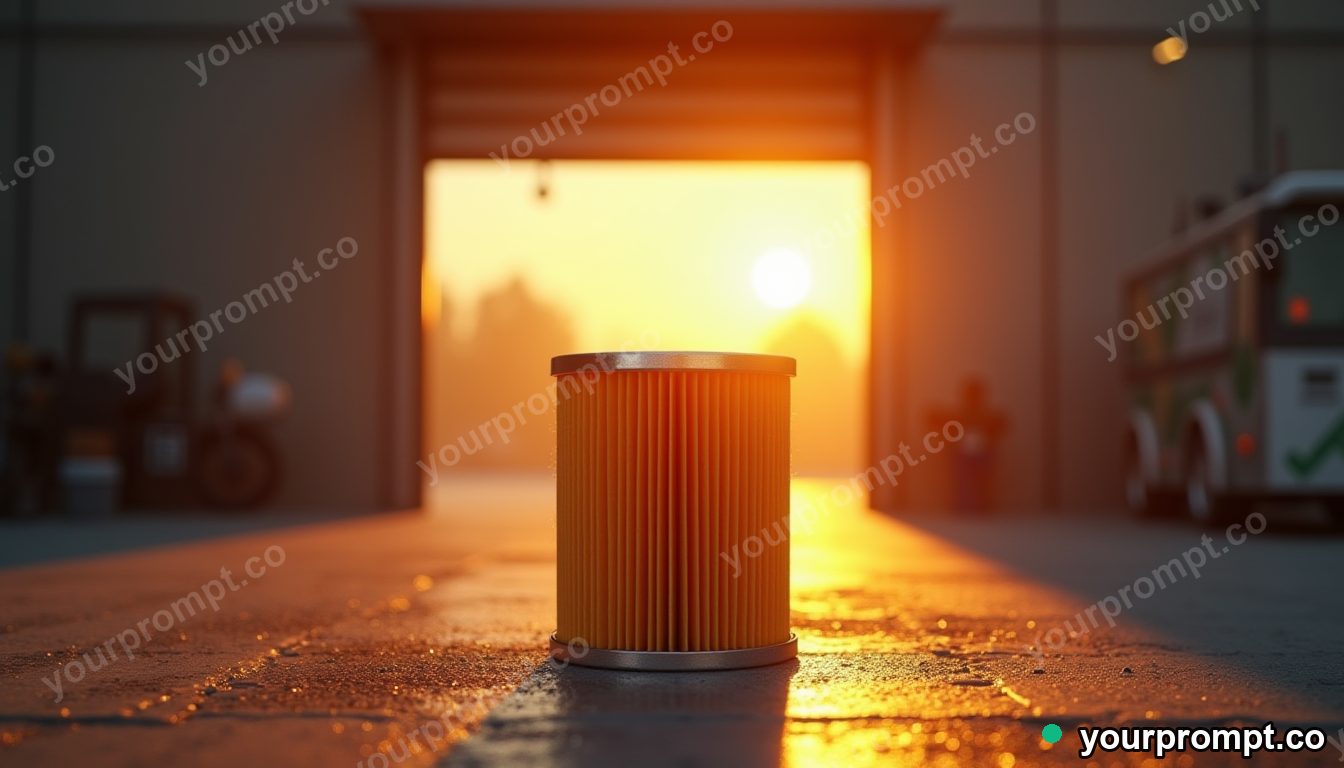 An oil filter cut open to show the pleats in hyperrealistic 3D render style — AI-generated image from a text prompt