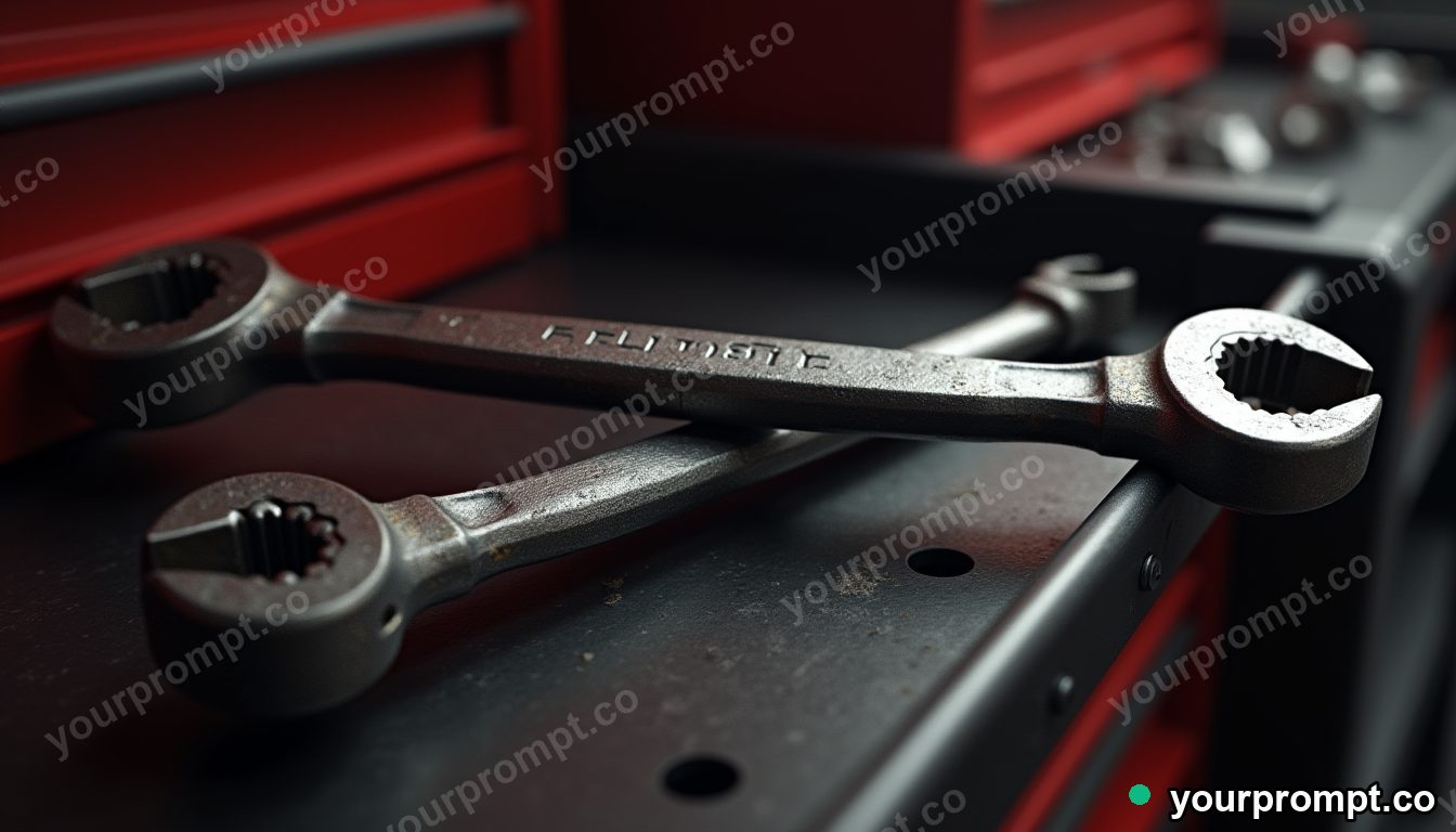 A ratchet and extension bar resting on a tool chest in isometric cutaway render style — AI-generated image from a text prompt